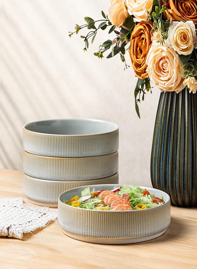 theterra 7.5'' Ceramic Pasta Bowls, Salad Bowls Set of 4, Stoneware Serving Bowls for Fruits, Noodle, Dinner, House-warming Wedding Present, Desert Sage - Image 1